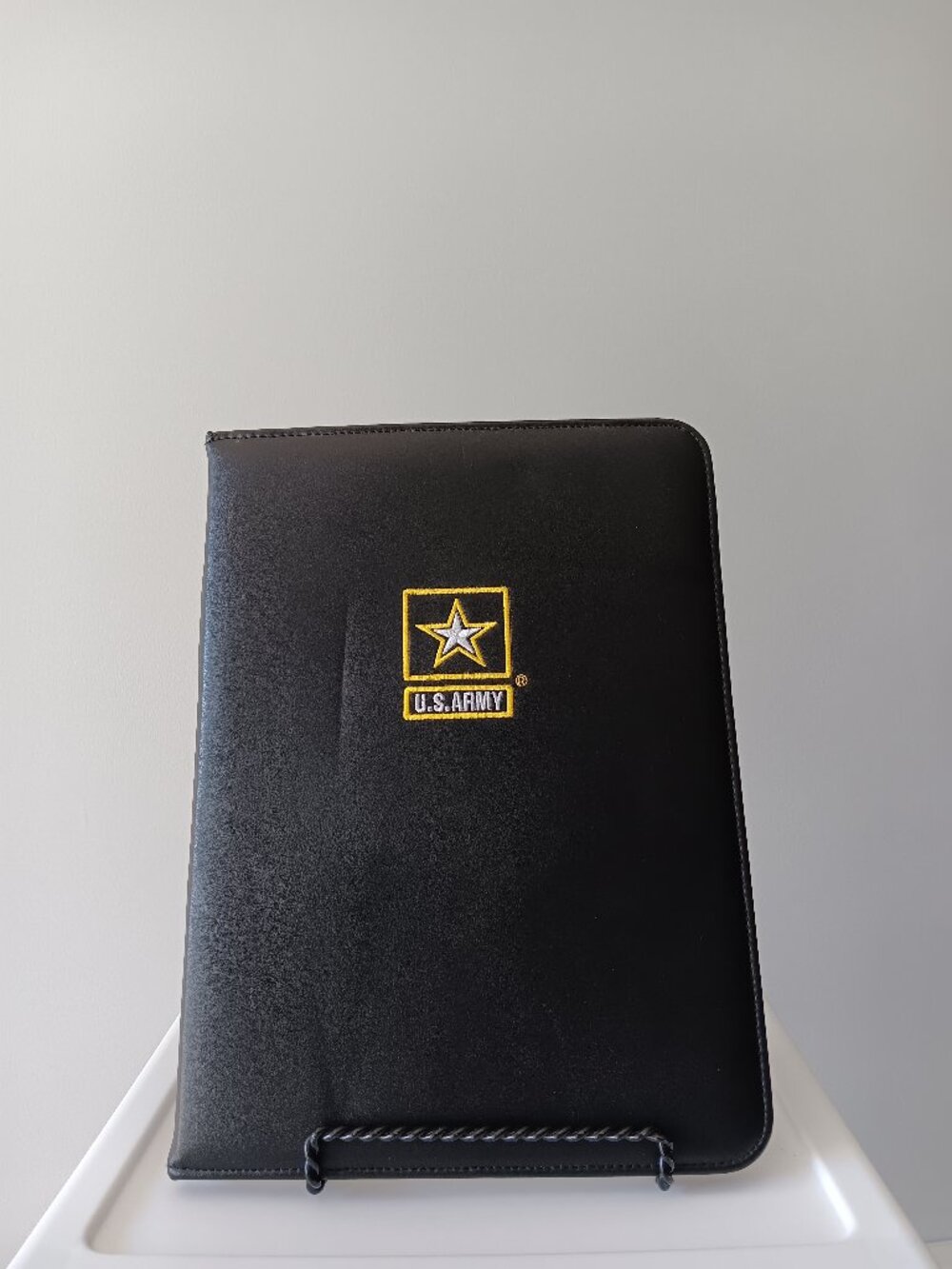 U.S. Army Padfolio Black Yellow Lined Notepad Pen Loop Divider Pocket 12" x 9"